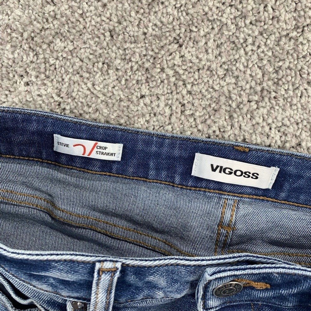 Vigoss Stevie Crop Straight Leg Jeans Womens 30 Blue Denim Distressed Button Fly - Picture 7 of 12